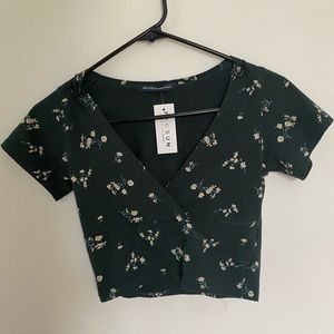 brandy melville amara top in dark green w/ floral print